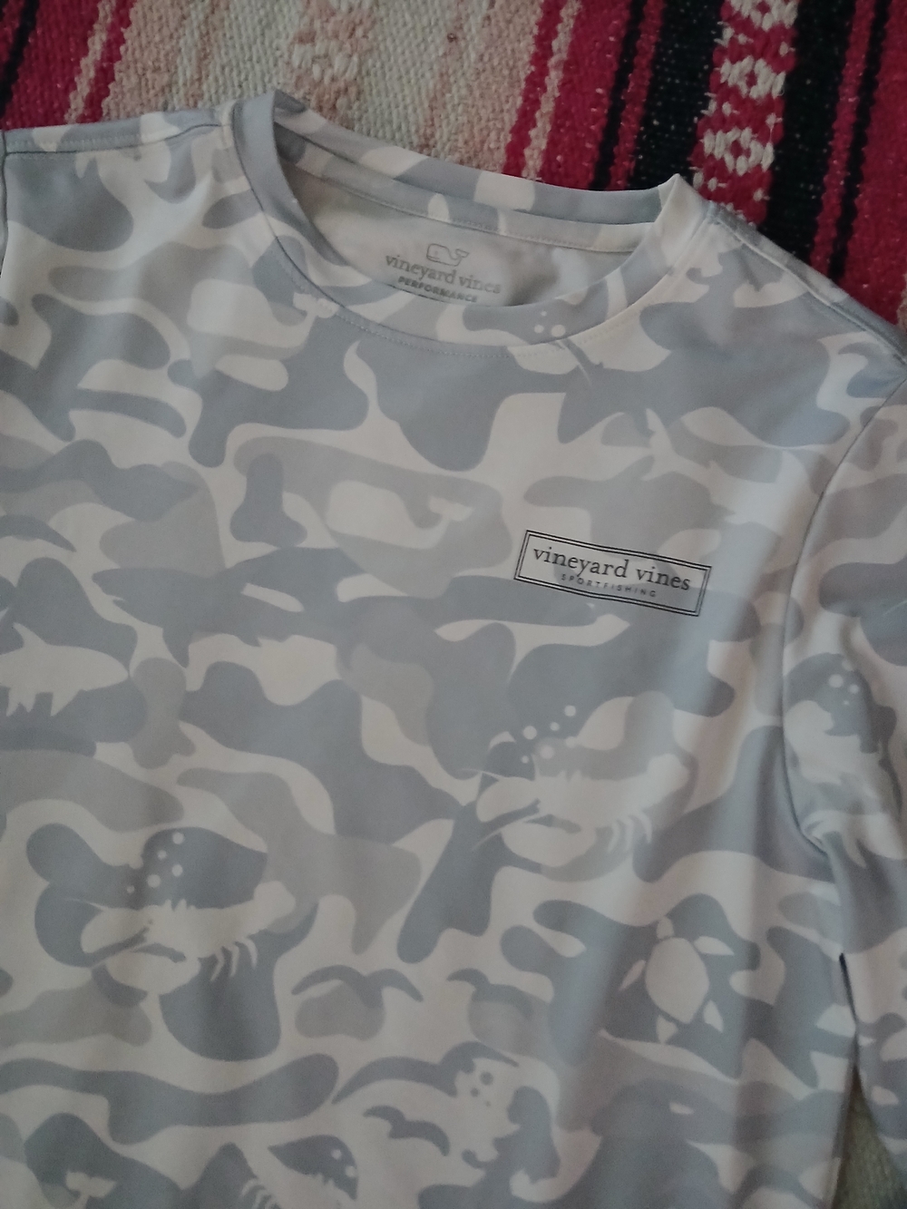 Vineyard Vines Sportfishing Long-Sleeve Performance Camo Light Gray Kid Small